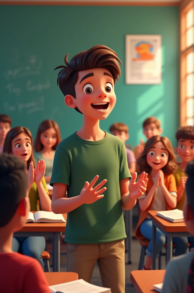 Mateo, a 1 teenager, is applauded by his classmates after reading a fragment of the book 