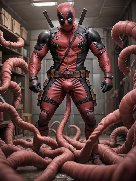 Marvel Heroes, Deadpool, Tentacle entanglement, uniform, Binding hands togethe, Foreign object invasion, monster breeding, wet, slime, tentacles, slimy tentacles, monster and human breeding, Tentacles wrapped around the body, Insert tentacles into the body, Blocked mouth by tentacles, Both hands are bound, The reproductive organs are covered in tentacles, The chest was torn apart by tentacles, Tentacles penetrate deep into clothes, Complete wearing of trousers, Do not expose the reproductive organs, Do not touch the lower body, The sexual organs do not become erect