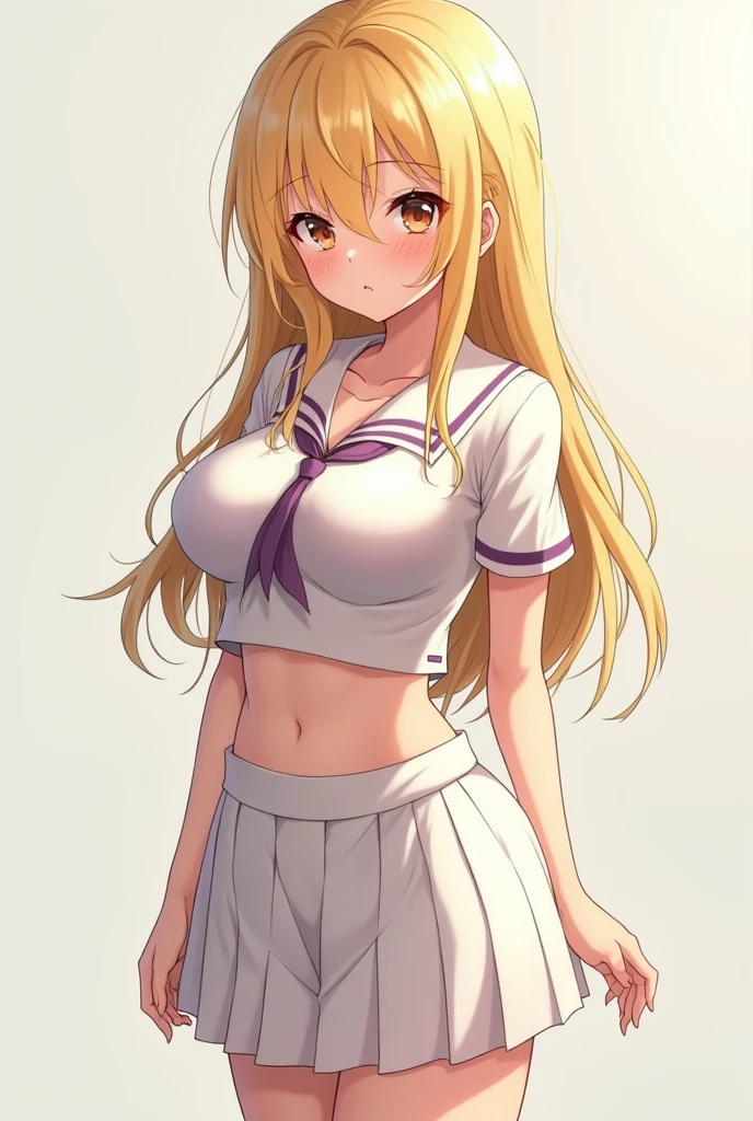 Masterpiece, Anime, A girl, One, Blushing Hard, Pouting cutely, Looking she's trying to get someone attention,  plus years olhite uniform and skirt, gal type, blonde hair, gyaru type, hot and attractive, big oppai, tall and curvy, school girl