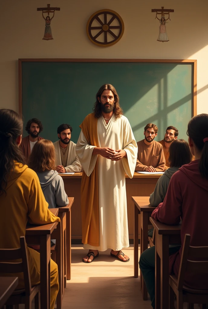 Jesus Christ teaching students in class room