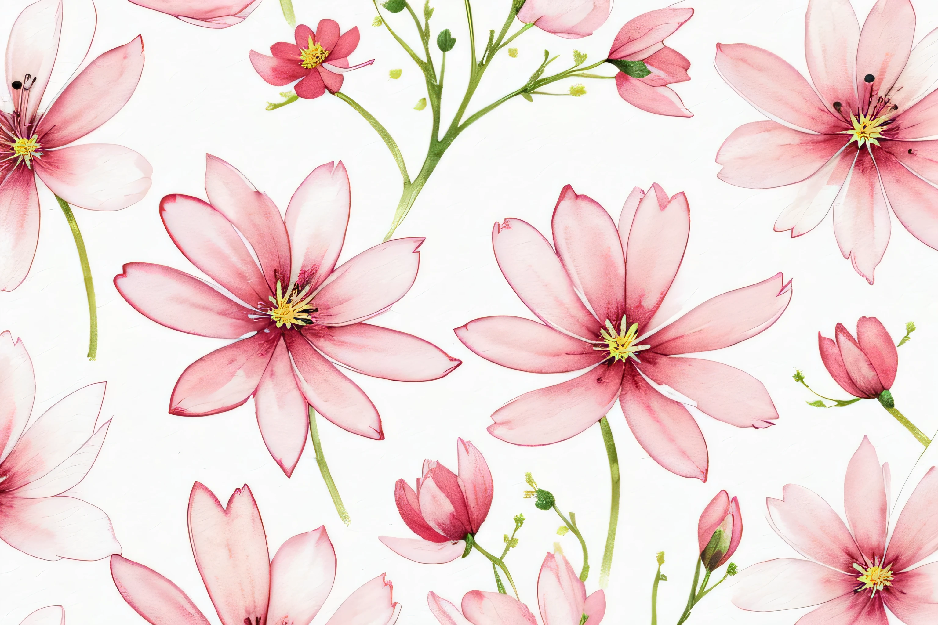 Autumn Cosmos Background Autumn Cherry Blossom Flower Plant Pop Cosmos Flower Bud Line Drawing Line Line Simple Pattern Cosmos White background Scandinavian petals watercolor