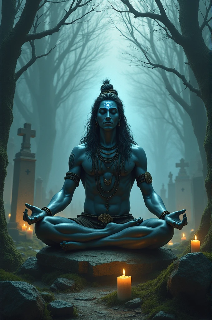 lord shiva doing meditation in graveyard
