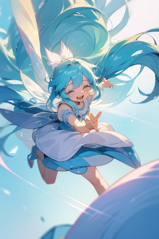 Fairy Long light blue hair cute Anime-style characters laughing The whole body is visible Charm High resolution delicate