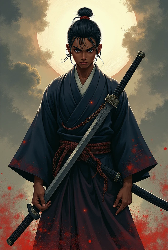 Book cover of swordmaster manga black boy holding 