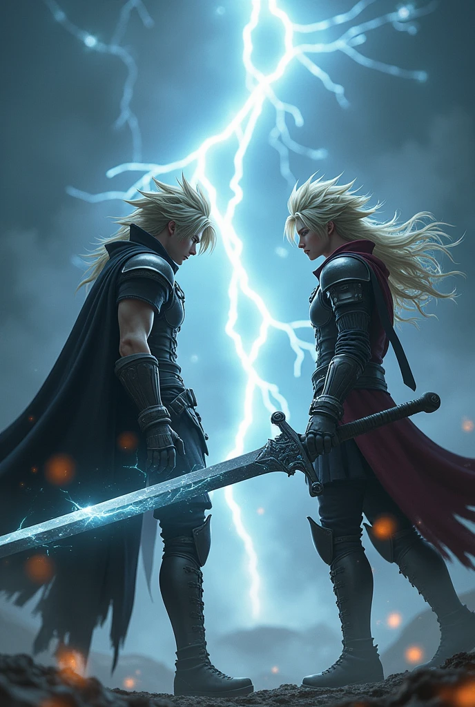 Cloud Strife fighting against Squall Leonheart