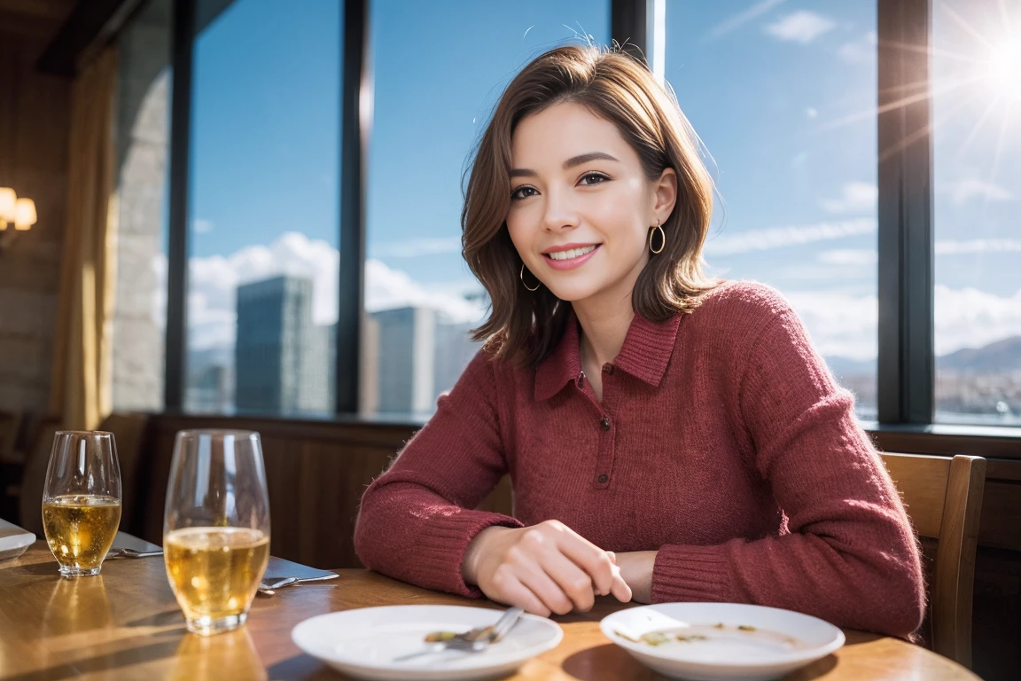 ((Highest quality、8k、masterpiece:1.3))、slimカップル、modelカップル、(Realistic, Intricate details:1.2), full-course dinner、Whiskey bottle and glass on the table、Single Malt、scotch、Rocks glass、Shot Glass、On the rock、Scotland、Amazing view of the sunset sky and clouds、A bright smile、The wonderfulness of smile、 Beautiful Face, blue eyes, The light shines on your face, blush, short hair,Bright Face、 (Age 37), 3,Two beauties、Brown Hair、Shortcuts、Long sleeve shirt、dress、Beautiful woman 1, (slimな顔), (The body is slim), (Brown Hair), (Shortcuts), cheeks turn a little red,Attractive beauty、restaurant, In a prominent place (From the waist up) Nova Frog Style, actress, model, Upper Body, White wine, slim, smile, (smile: 1.15), Beautiful fine grain, Depth f/2,saturation, High Contrast, Strong light and shadow,Moist Body:1.5、3D texture、Delicate eyes、Brown Hair、The hair is very shiny、
