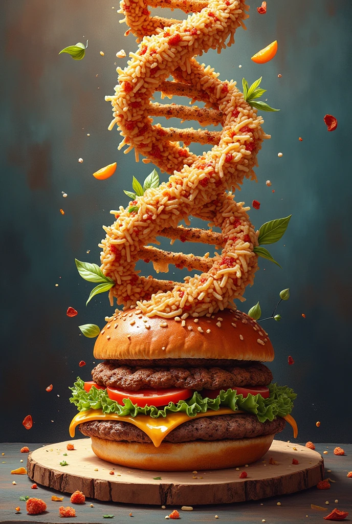 Create food dna with proper dna structure with biryani burger pizza 