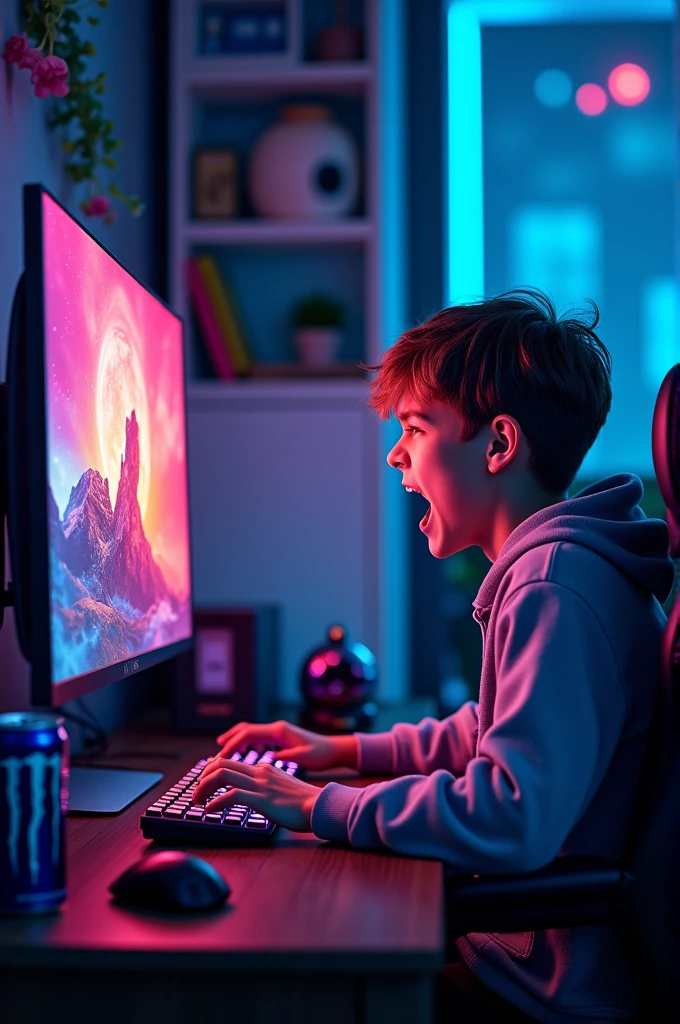 Gamer boy with gaming pc