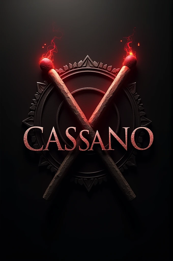 Family logo "Cassano" where is a famous mafia family hidden mysterious scary, The dominant colors are black and red and there are matches