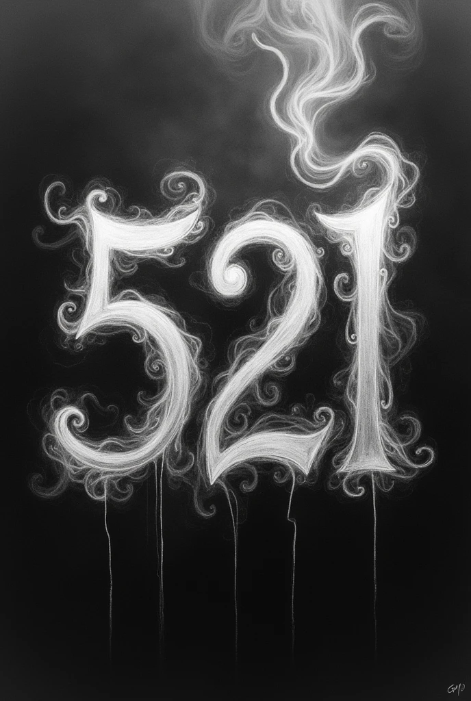 Number 521 in smoke text style drawing