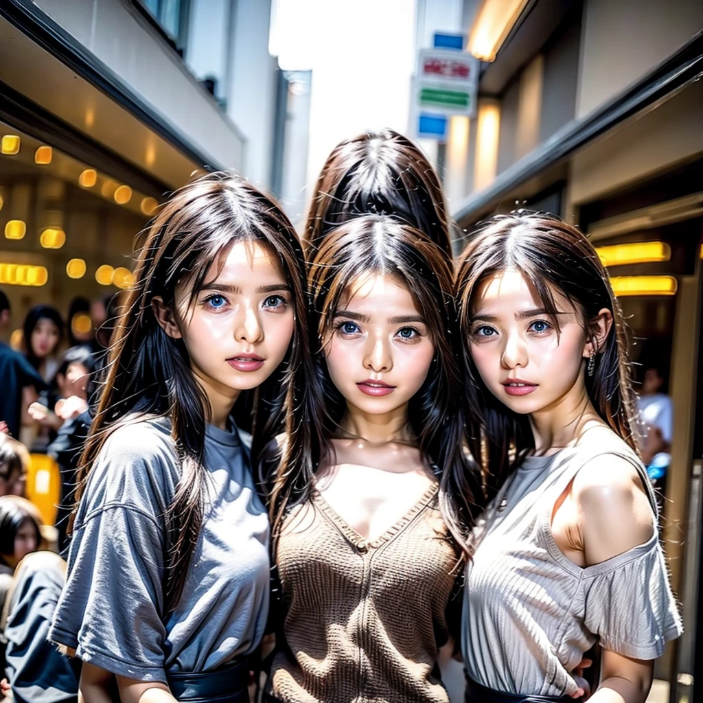 Raw photo、Clear Face、Clear photos、Crisp body、Ultra HD、group_photo ,(((multiple girls))),((((6+girls)))),((((10+girls)))),((((20+girls)))),(((Close Contact)))、gigantic breasts、((Packed))、((Packed)),women only、((Black Hair))、Japanese people,(((Large group))),((All the same height))、(((All the same face)))、((((They all have the same bust size))))、smile、Lovers、Flirting、On the road、All the same person、((((Outdoor))))、((((In town))))、((Main Street)),All the same person、((((Lesbian group dating))))、((((Shibuya City)))),Selfie