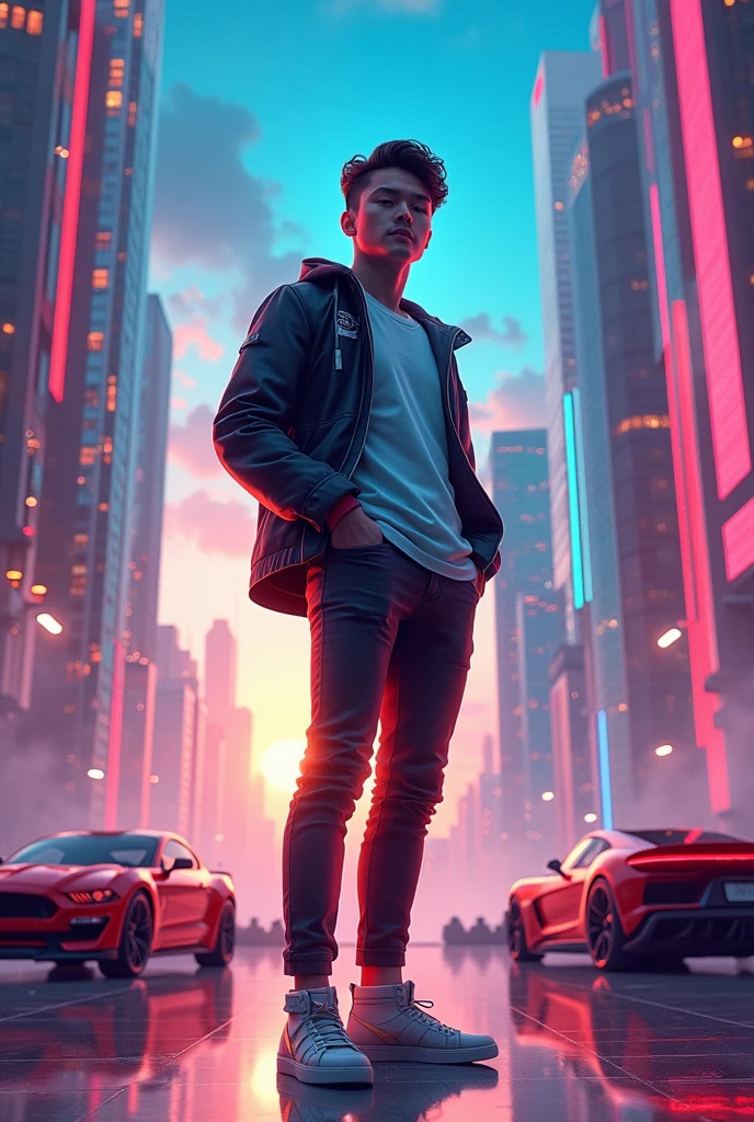 Draw a presentation of me as a it student boy achieving my dreams of getting money cars and other good stuff