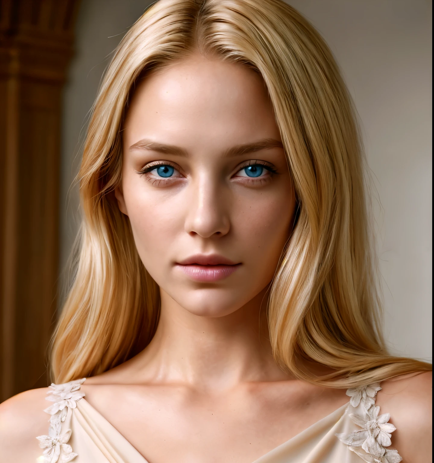 an angel, armor is gold (masterpiece, Best quality, a high resolution:1.4), 1 girl, an angel, skin pore texture, blonde hair, HD , photo, movie, cinematic, whole body, realistic, (8 K, RAW photo, Best quality, masterpiece:1.2), (realistic, photo-realistic:1.33), Best quality, detailed eyes blue, Cute,daylight, depth of field, granularity, wrinkled skin, spicy, detailed and realistic portrait of a woman ,(freckles:0.5)
