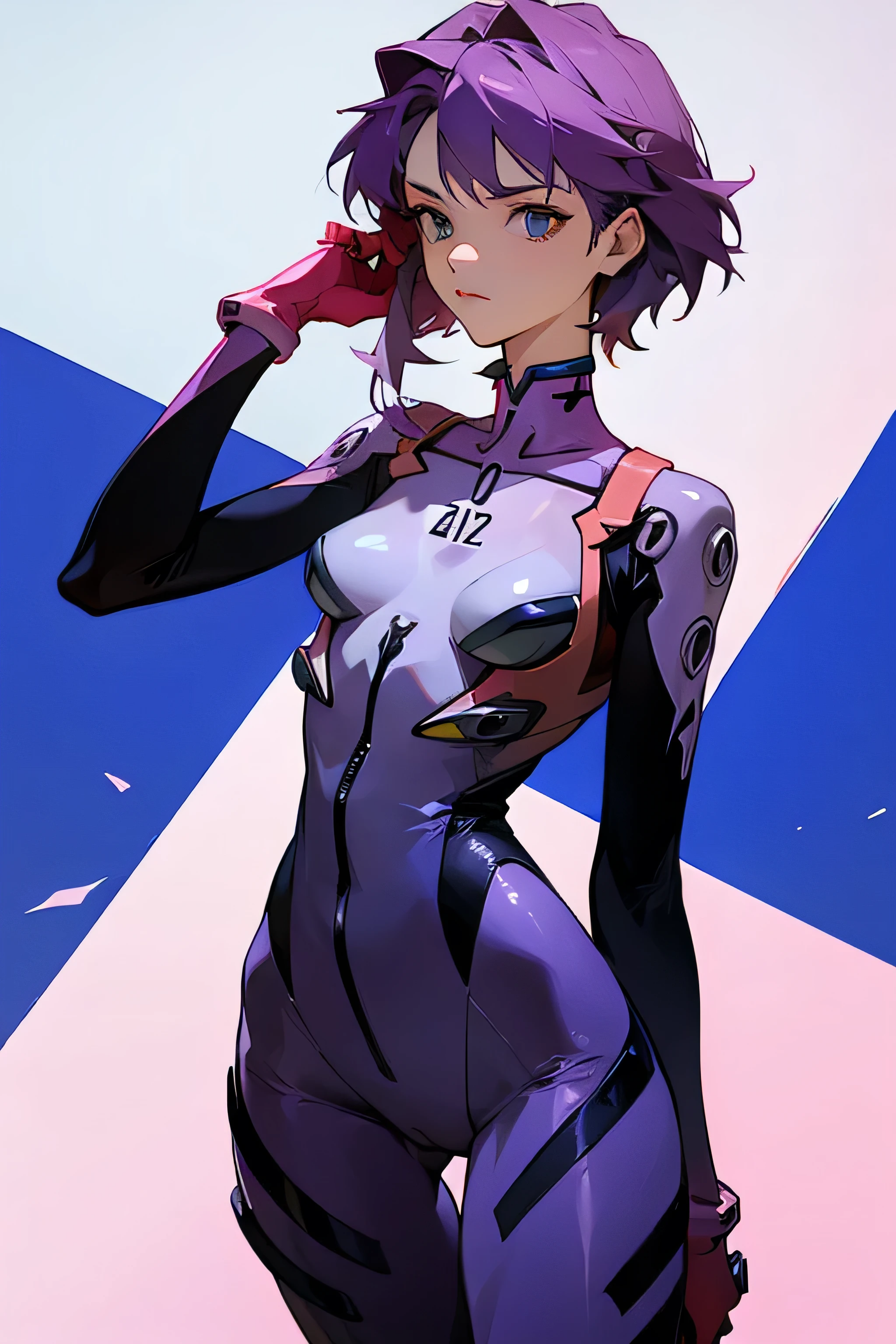 Female woman wearing Evangelion bodysuit.
