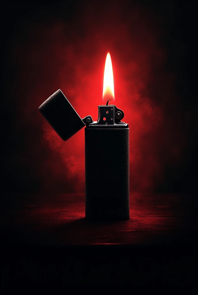 Family logo "Cassano" where is a famous mafia family hidden mysterious scary, The dominant color is black and red and there is a gas lighter that has been there for a long time
