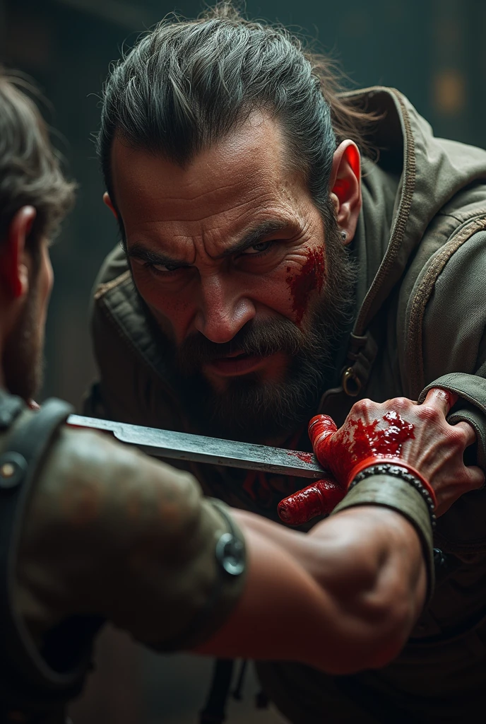 Men her
face blade cuts and blood