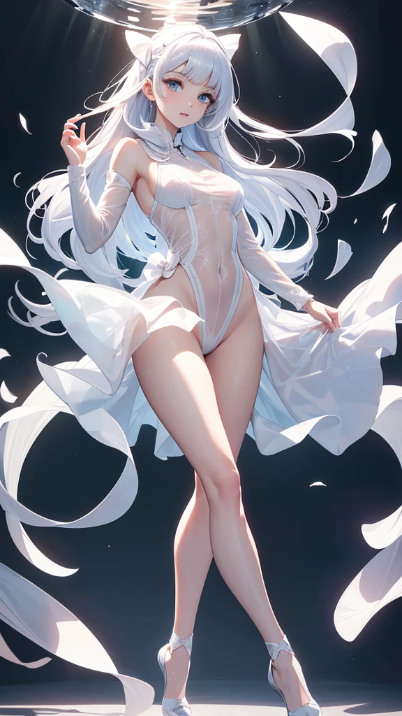 16K high resolution, high quality masterpiece Beautiful face, clear and beautiful white skin, young body shape, beautiful hair and big eyes, young beautiful girl, thin transparent clothes, highkick.