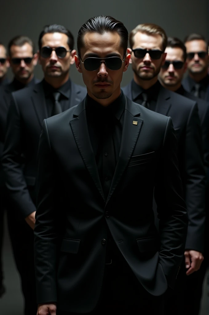 Saad named men with full black suit and sunglasses 