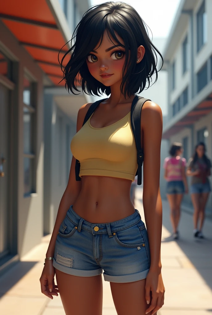 School student ,slim,sexy,wearing shorts ,black hair , black skin