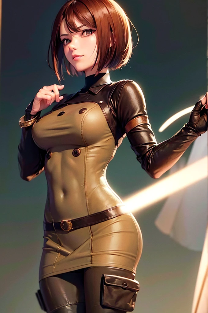 (at night), in a video game scene in the background, a beautiful city at night, raining, alone, standing looking straight ahead, military clothing with military green skirt and pants, black gloves, semi-short hair, ((semi-short hair)), 1 girl, 30 years old, young woman, perfect hands, Beautiful fingers, Beautiful long legs, Beautiful body, Beautiful nose, Beautiful character design, perfect face, looking straight at the viewer with a serious gesture, very upset looking at the viewer, she has a black whip in her hand (focusing on her face), closed mouth, smile_light, official art, extremely detailed CG unity 8k wallpaper, perfect lighting, bright and colorful front lighting, skin glossy (masterpiece: 1.0), (best_quality: 1.0), ultra high resolution, 4k, ultra detailed photography, 8K, hdr, high resolution, nonsense:1.2, Kodak portrait 400, film grain, blurred background, bokeh:1.2 , Lens flare, (vibrant_color:1.2), professional photography, (Beautiful, breasts: 1.4), (Beautiful_face: 1.5), (narrow waist),
