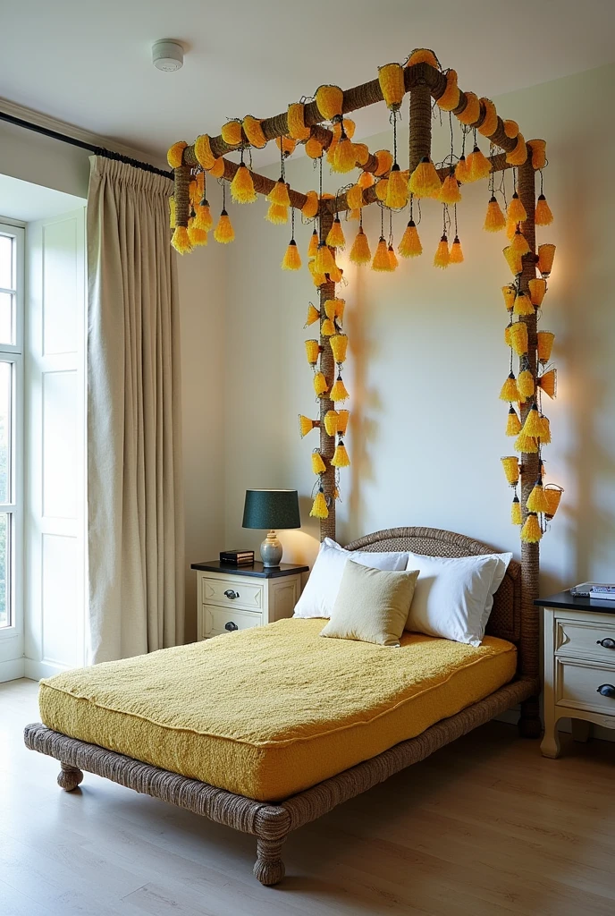 A bed made of badminton