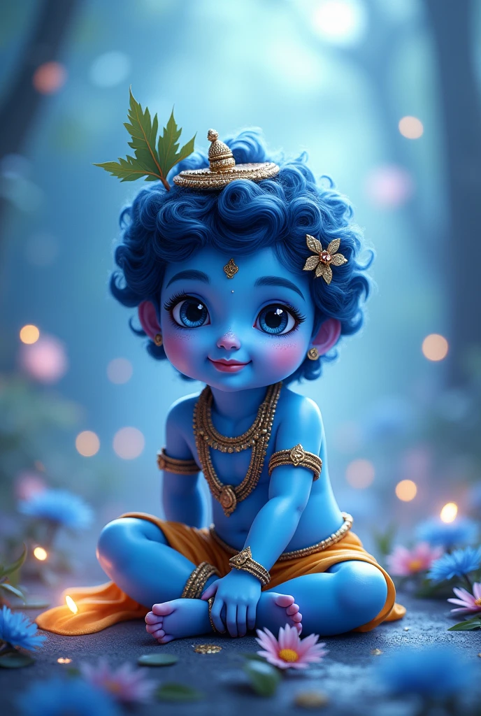Happy janmashtami with cute blue krishna with some artistic touch with normal size head