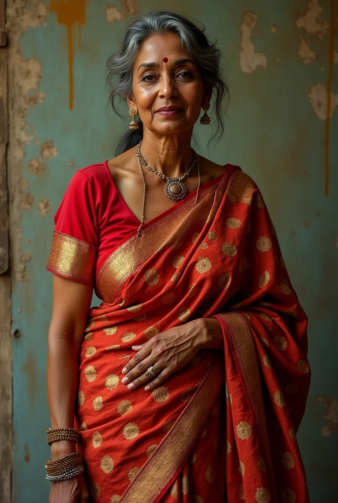 Indian aunty in saree showing his vigna