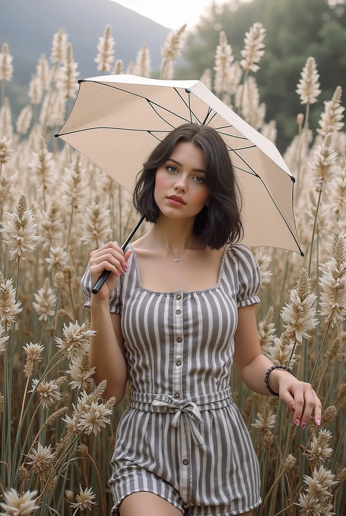 RAW photo, best quality, masterpiece, photorealistic, Polish girl, 20 years old, full body, black hair, Light grey eyes, short bob cut, hair in 7 thirds, hair over one ear, Detailed Skin, Detailed face, Big Breasts, rip gloss, Gel Nails, Detailed finger
