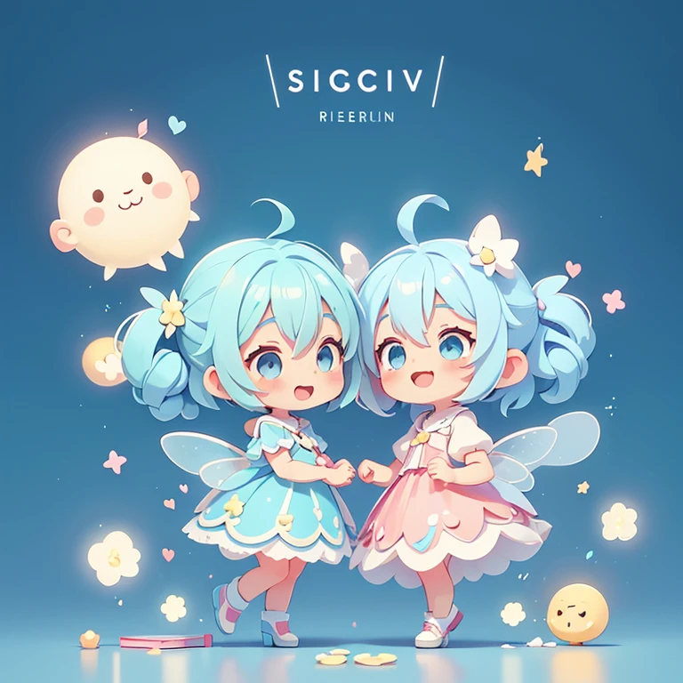 1people、Happy atmosphere,Cute Style,Cute cartoon,round background,masterpiece Fairy Long light blue hair Cute Characters Anime Style The whole body is visible Charm High resolution delicate