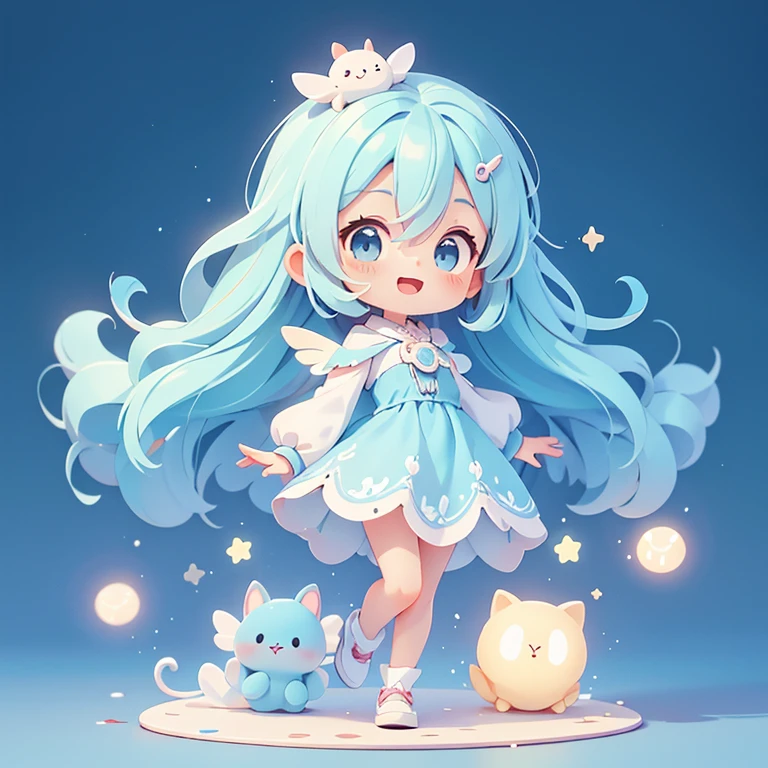 １people、Happy atmosphere，Cute Style，Cute cartoon，round background，masterpiece　Fairy　Long light blue hair　Cute Characters　 Anime Style　The whole body is visible　Charm　High resolution　delicate　
