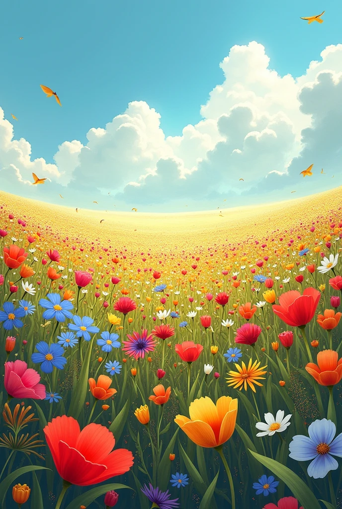 A very big ground picture with flowers of different colors