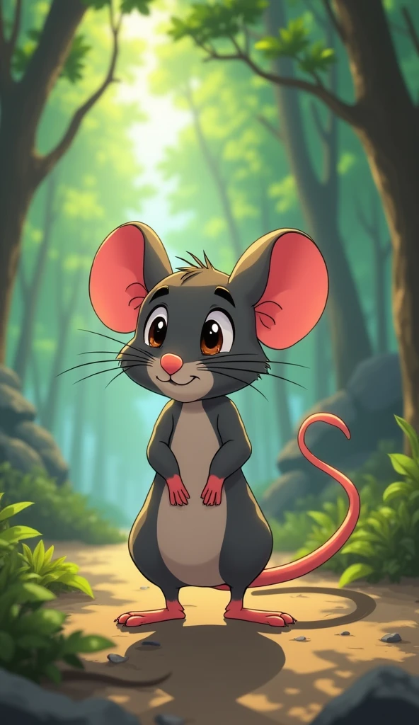 4K quality viral anime in the style of digital illustration but what happened? The other mice now began to tease him as a 'rat without a tail'! The Rat became very disappointed. Cartoon