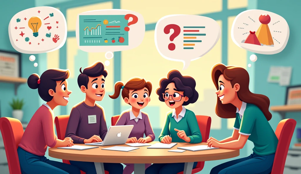 It creates a cartoon style image, in which a working team appears where there is good communication or they know how to convey their ideas.