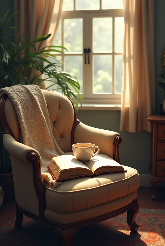 A quite corner with a book and tea