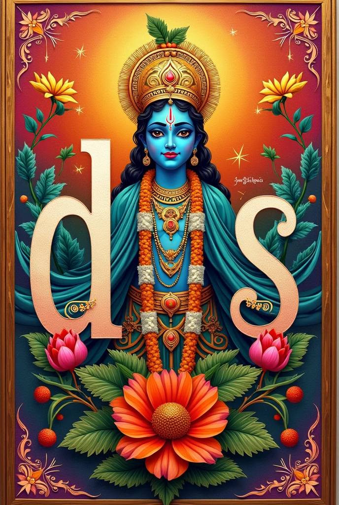 Generate a collage wishing happy Krishna jayanthi to letters "D","A","A","S". Middle part should contain the wish and around it the letters. Make it beautiful. ONLY 4 LETTERS D,A,A,S with the happy krishna jayanti wish in middle. Don't use more than 4 LETTERS
