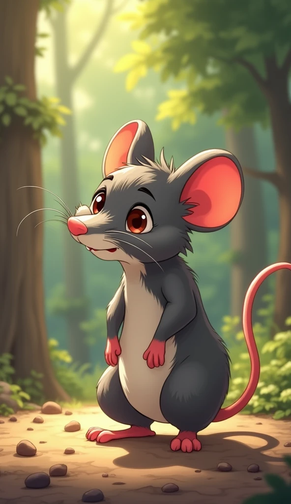 4K quality viral anime in the style of digital illustration but what happened? The other mice now began to tease him as a 'rat without a tail'! The Rat became very disappointed. Cartoon