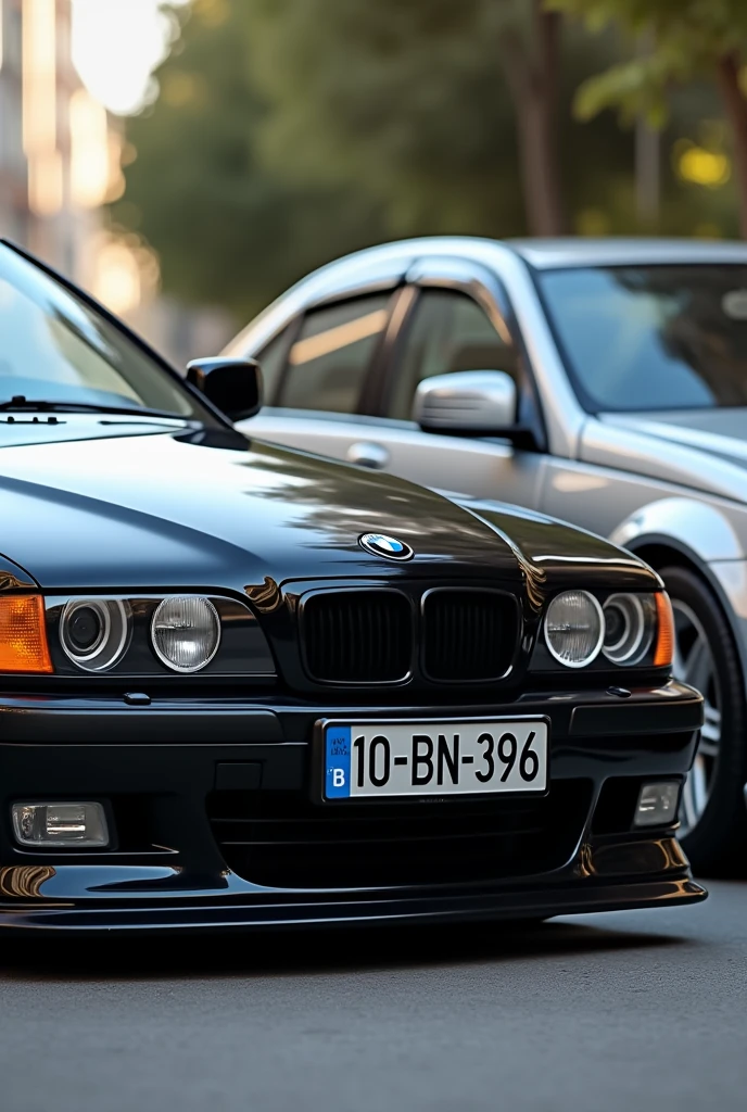 10-BN-396 black color bmw e39 with mercedes c220 2007 gray color number 99-RR-780 cars side by side