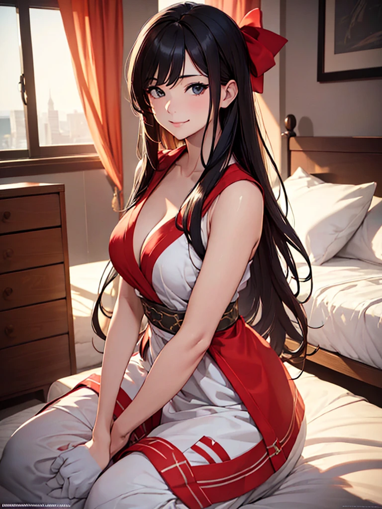 (masterpiece、top-quality、hight resolution、Unity 8k、extremely details CG:1,Best Picture), red ribbon, hotel room, on the bed, "A playful woman with a teasing smirk, her eyes full of mischief, as she mocks someone for using her as 'Masturbation material.' Her body language is confident, with a slightly raised eyebrow.", "A seductive woman posing provocatively, fully aware that this photoshoot will be used as 'Masturbation material.' Her expression is one of playful acceptance, with a hint of a knowing smile."