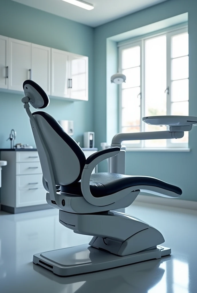 An image that is a chair where dentists sit to care for patients but that is ergonomic since dentists have lower back pain when caring for patients because they hunch over when they see the patient's teeth and I want you to design a prototype for me to avoid that problem., either by putting a front backrest and having them recline on their chest or something else but ergonomic