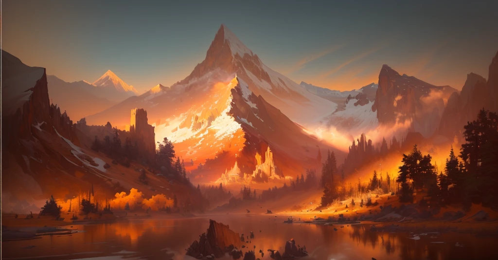 A mountain landscape painting with a lake and mountains in the background, painterly Concept Art, Digital Painting Concept Art, beautiful Concept Art, Low Detail. Digital Painting, Concept Art wallpaper 4k, very detailed numbers, amazing! Concept Art, Concept Art painting, Illustrations, environment Concept Art, detailed numbers, environment,desert,Sand,Soil