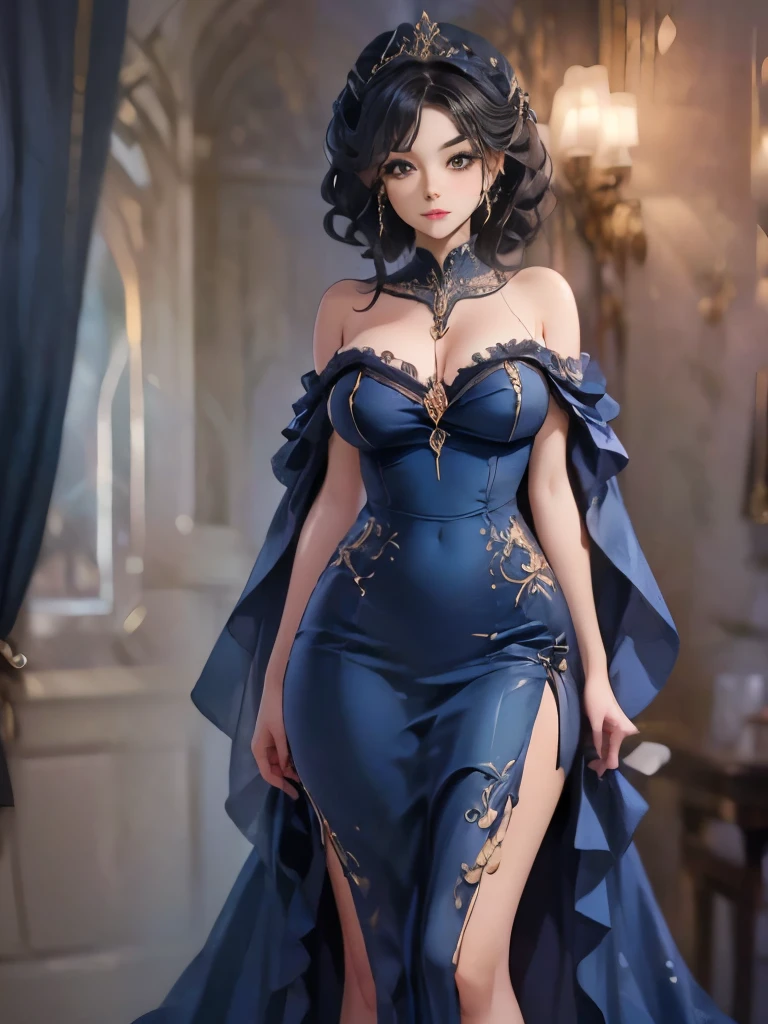 a woman in a blue and black dress, robe. extremely high details, long flowing intricate dress, fantasy long intricate gown, fantasy dress, intricate dress, intricate fantasy dress, robes! intricate, sexy gown, gown, blue and black, ornate gown, beautiful gown, intricate gown, extravagant dress, beautiful detailed elegant, intricate fantasy robes