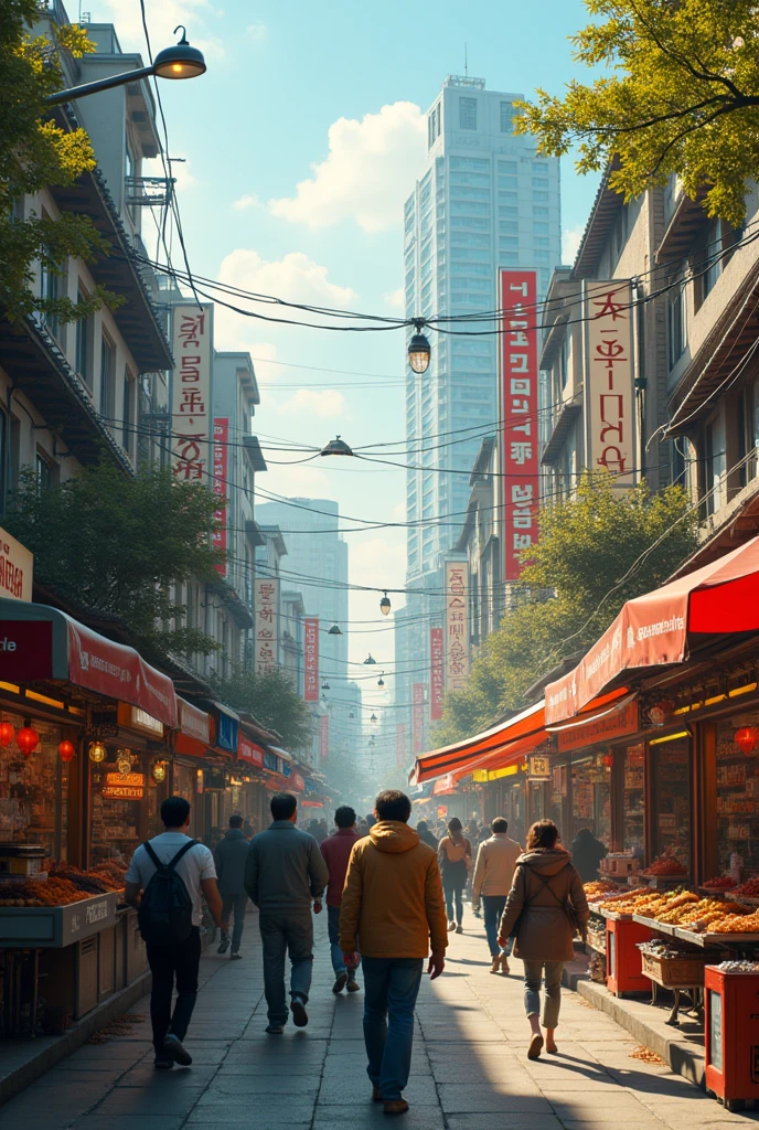 Set the time to India and draw Seoul, South Korea in the 2000s. Remove the signboard.