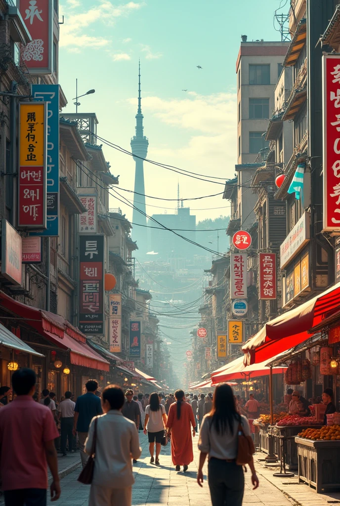 Set the time to India and draw Seoul, South Korea in the 2000s. Remove the signboard.