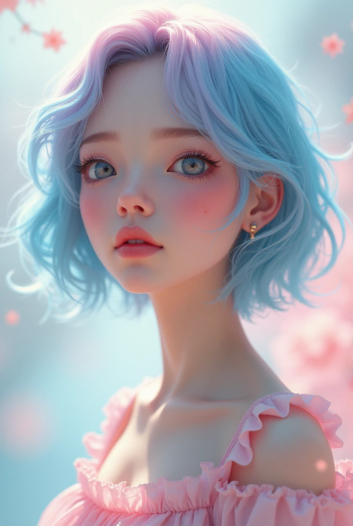 A pastel pink hair with pastel blue streak girl