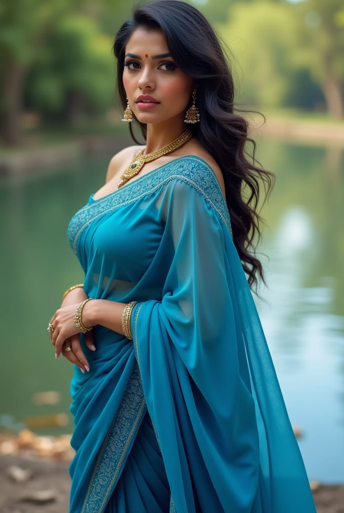 Buatyful Big boob blue saree gujrati style girl different types