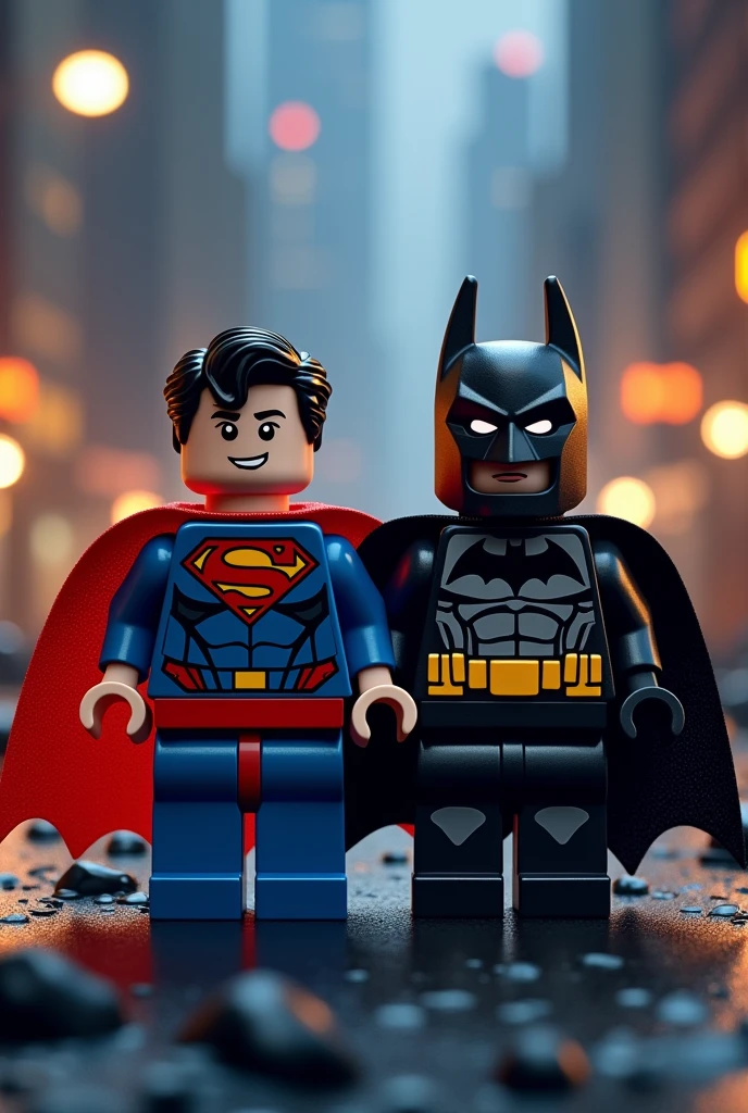 Superman and Batman in lego art, night