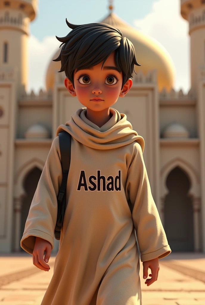  I am a boy and my  is 12 d My name is Ashad and my name is write on my dress and i am going to Masjid