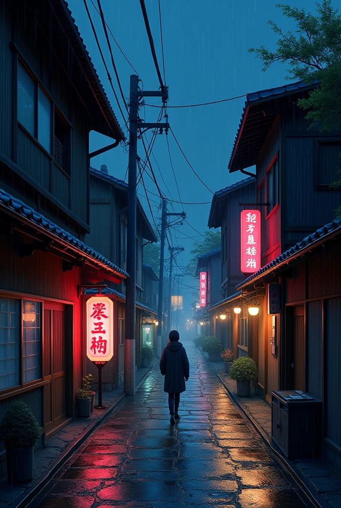 Cellphone wallpaper. Japanese Alley. Rain. Night