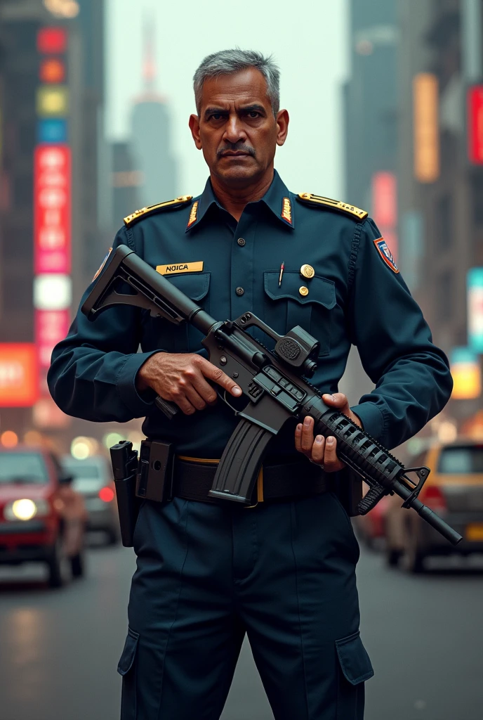 Indian police man with gun 