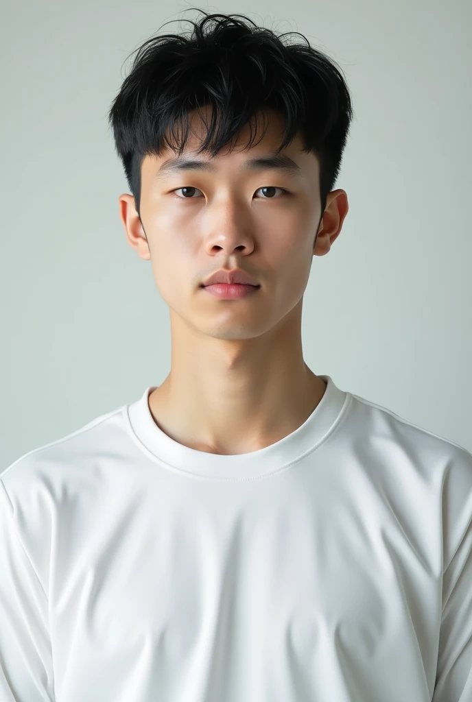An ordinary Chinese male high school student，short hair，Wearing white sports uniform，20 years old，student，photo，Reality，Photos of life